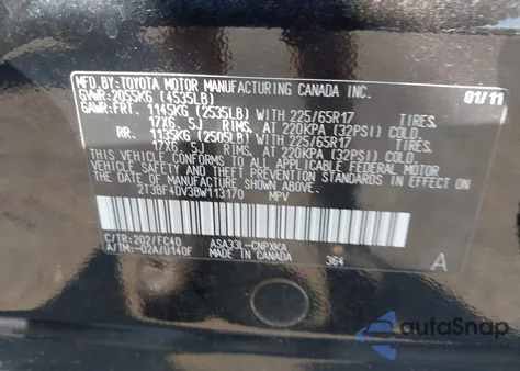 2011 Toyota Rav4 from USA, damaged, VIN 2T3BF4DV3BW113170